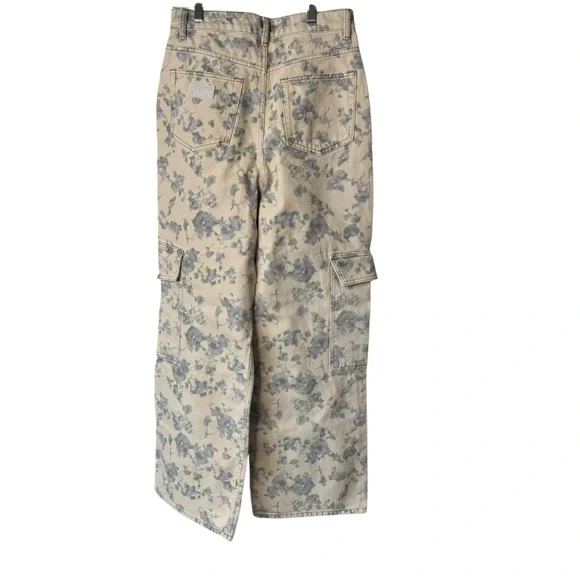 Ganni NEW Tofu Print Denim Angie Ivory Floral Wide Leg Cargo Denim Pant Size 30 - Picture 7 of 10